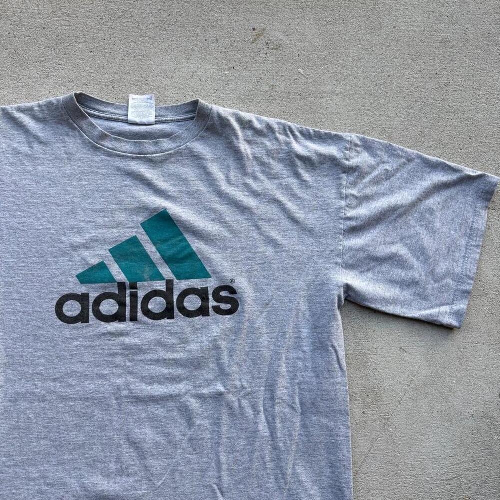 Vintage 90s adidas grey/teal t shirt XL